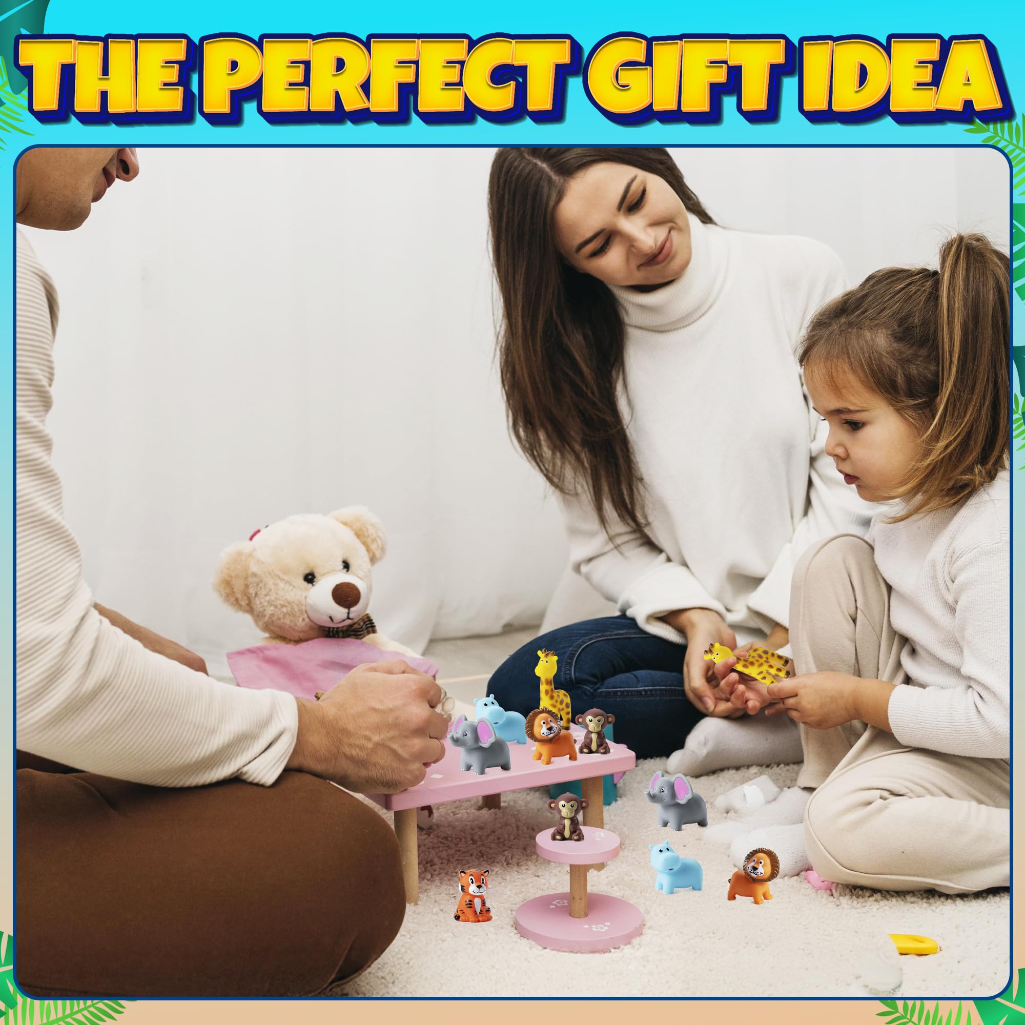 Mini Zoo Animals Bath Toys - Vinyl Rubber Jungle Safari Animal Figures, Squeezable Bath Tub Toys for Kids, Baby Shower, Birthday Party Supplies, Favors, Cake Decor, Table Decorations